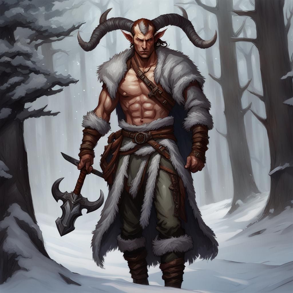 Barbarian Tiefling in a Winter Wonderland