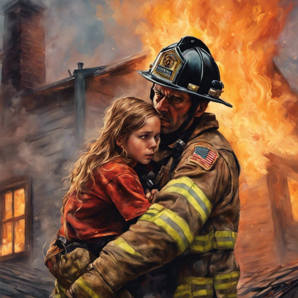 Heroic Fireman in a Blaze of Color