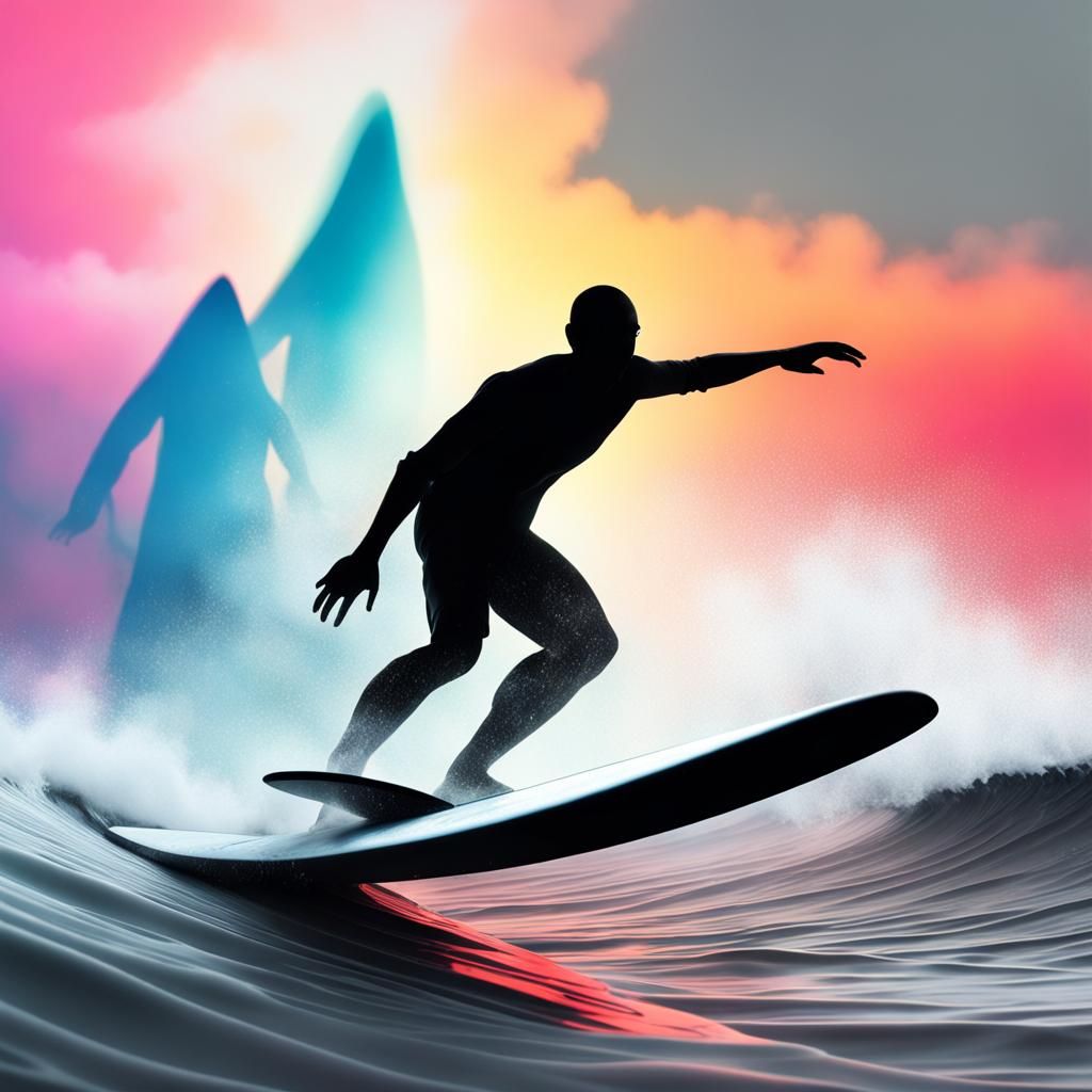 Epic Digital Surfing Scene in a Thick Fog