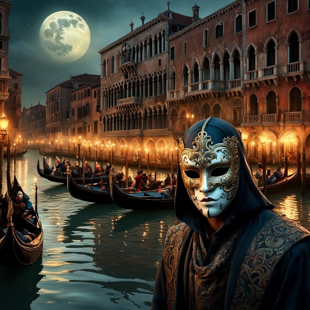 Venetian Assassin in Porcelain Mask: Digital Matte Painting