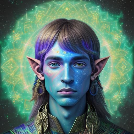 Surreal Native Prince Emits Cosmic Radiance in Holographic S...