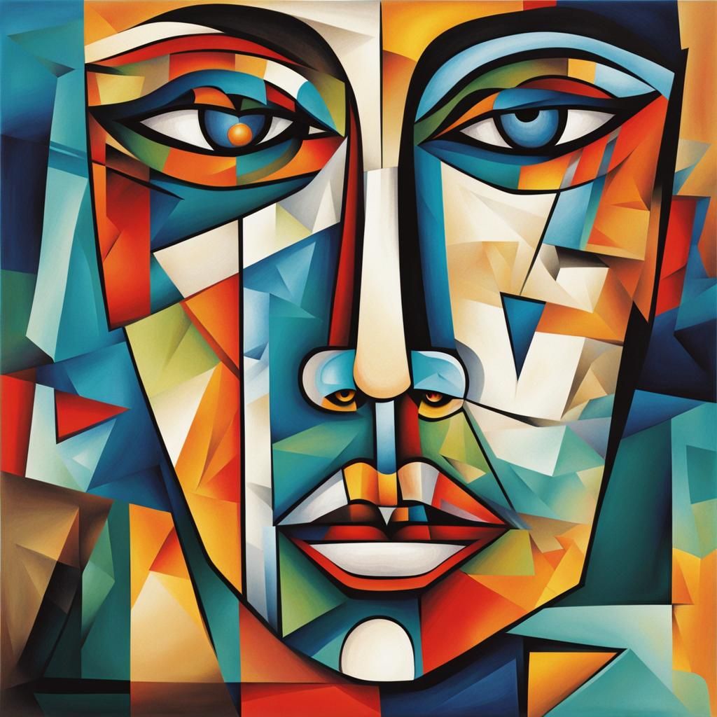 Multicolored geometric abstract art woman's face in cubism s...