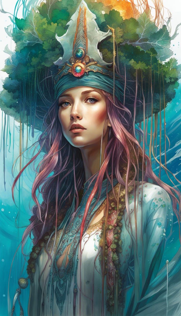 Surreal Anime Goddess Wears Jellyfish Crown in Photorealisti...