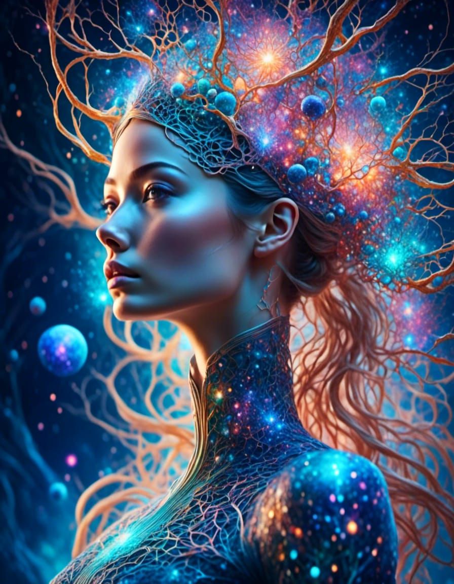 Ethereal Nordic Goddess in Cosmic Aura