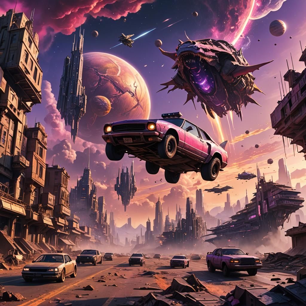 Cosmic Odyssey: Post-Apocalyptic Dreamscape in Vibrant Sci-F...