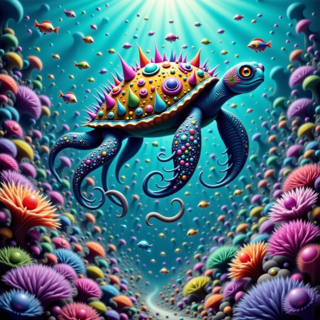 Jellyfish and Sea Turtle Explore Vibrant Coral Reef