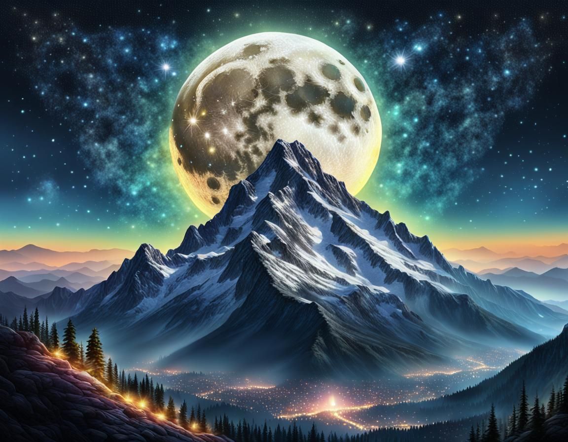 Majestic Celestial Scene in Pointillist Style