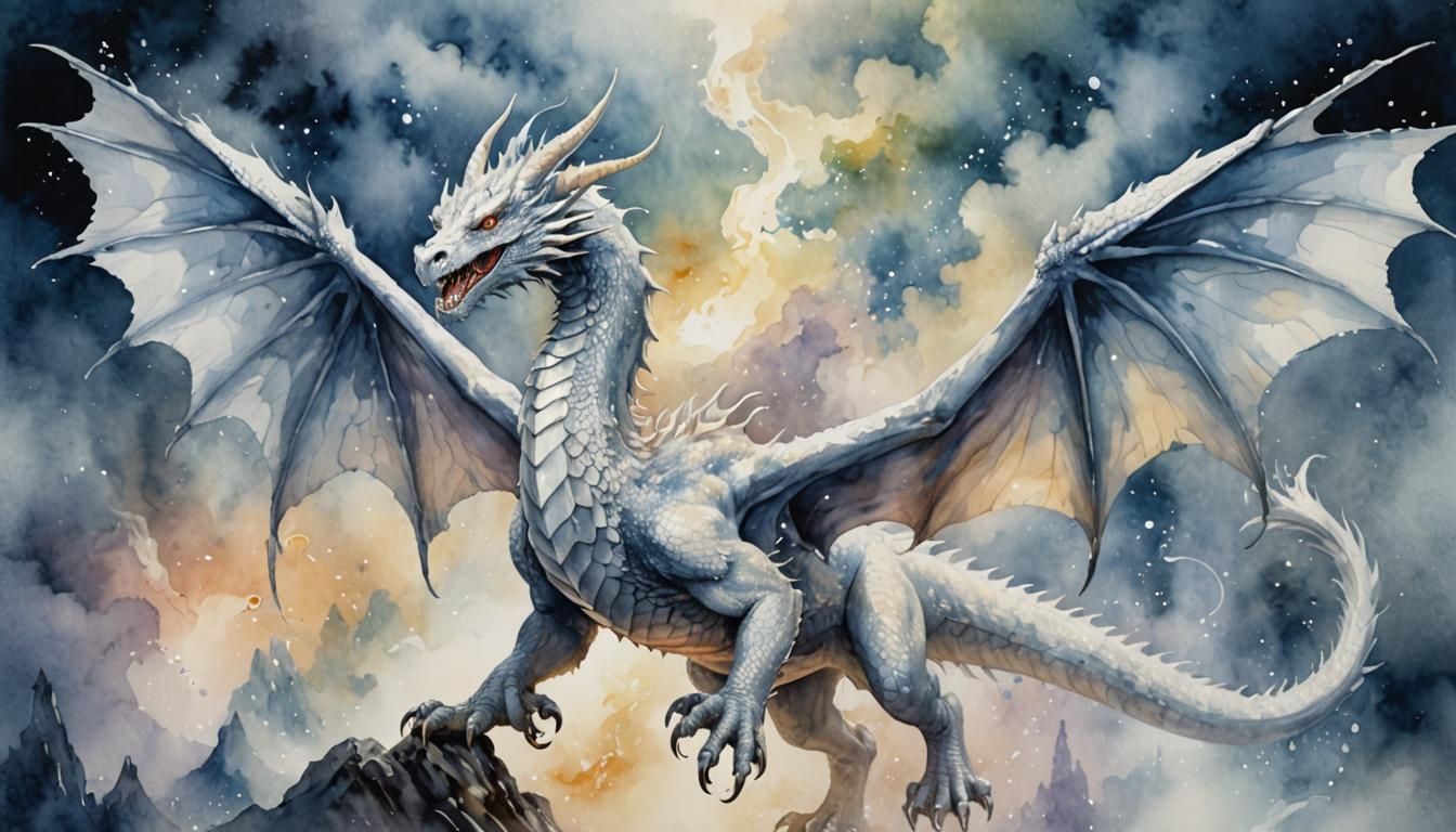 Ethereal Dragon in Watercolor-Style Glass Oil Painting