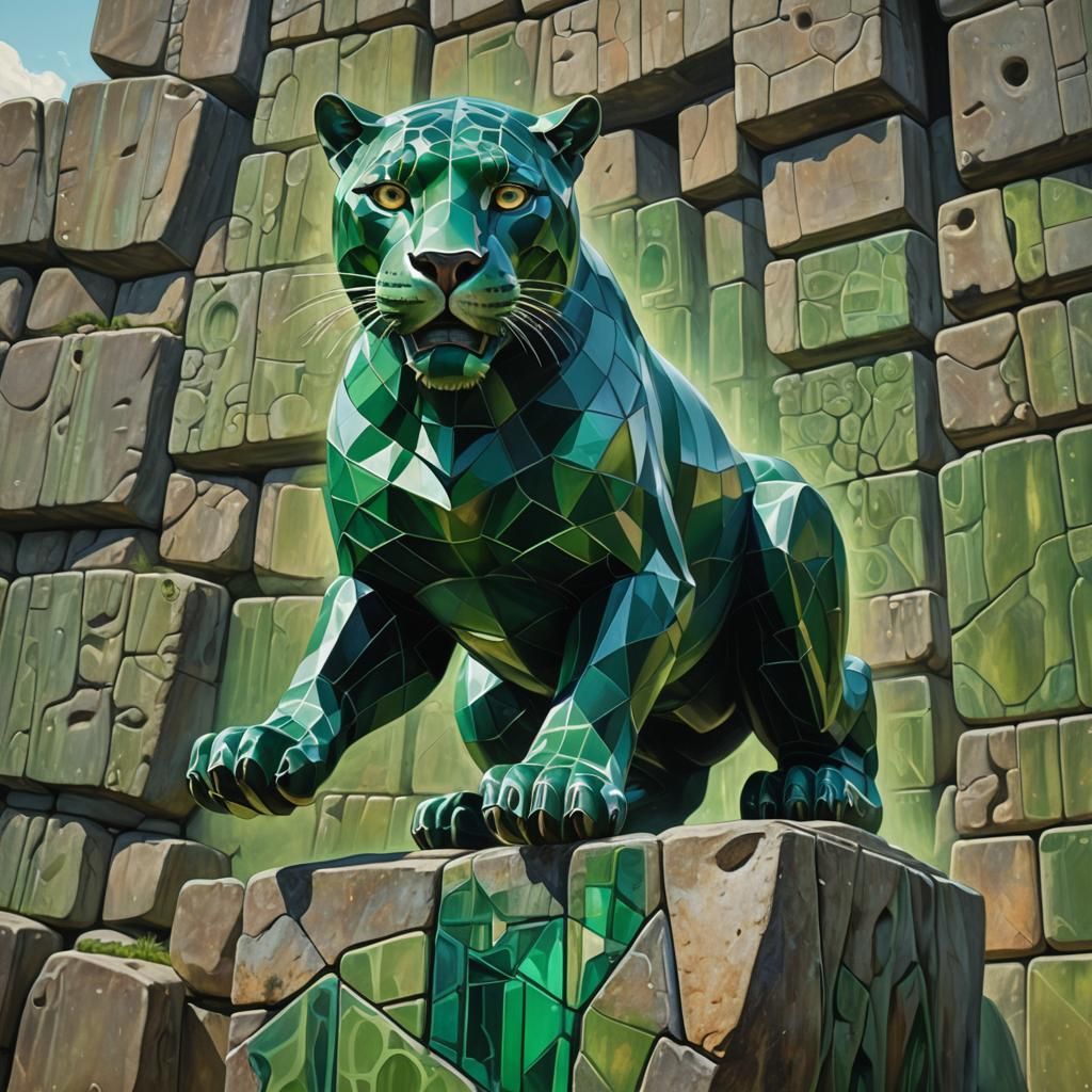 Megalithic Jaguar Erupts in Hyperrealistic Cubist Art