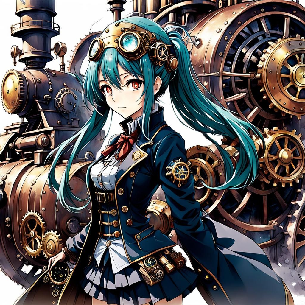 Steampunk Anime Girl in Elegant Victorian Attire