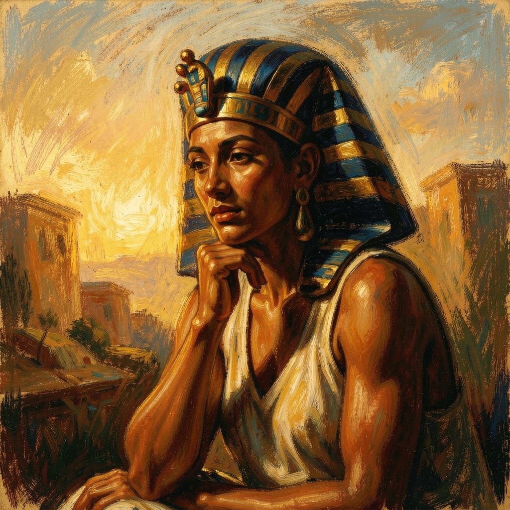 Egyptian Figure in Golden Hour Light, Scumbling Technique