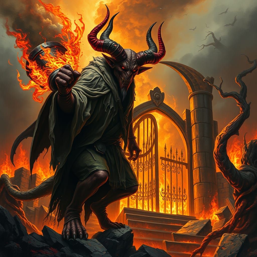 Surreal Demon Unleashes Flames on Heaven's Gates