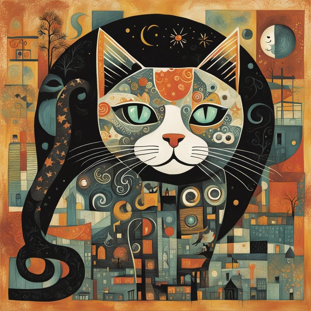Stylized Cat Artwork with Bold Textures