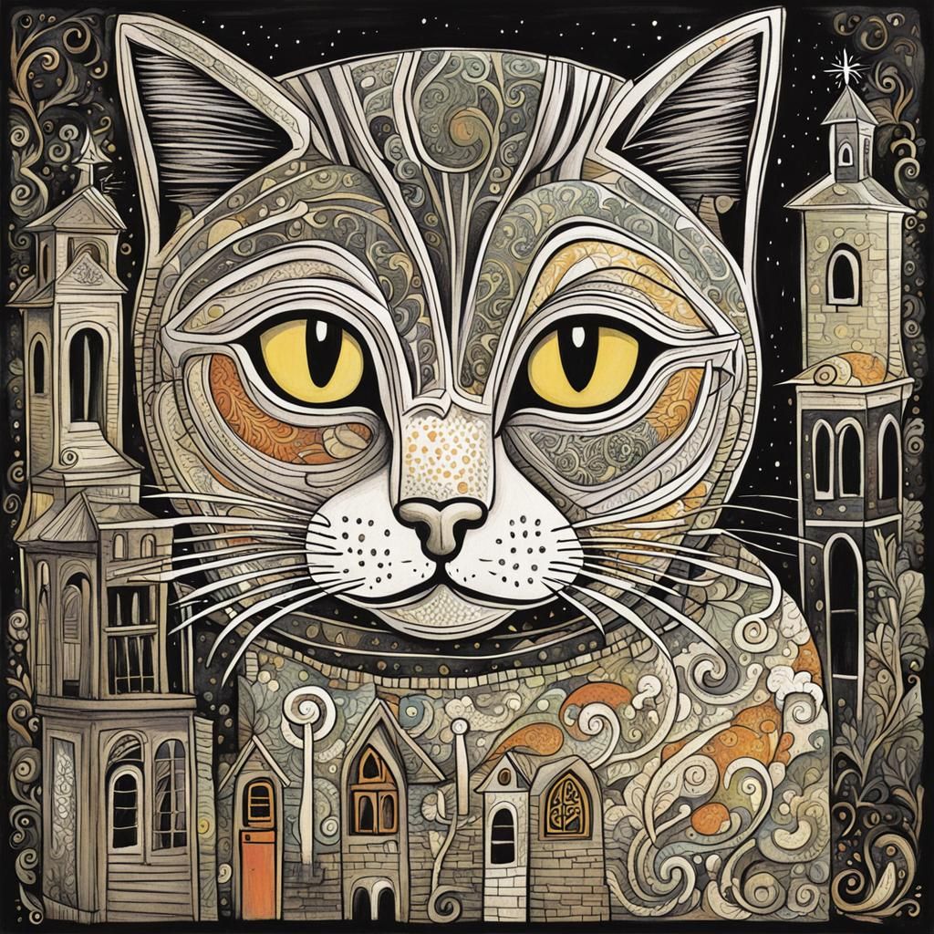 Cats in Mid-Century Modern Art Style