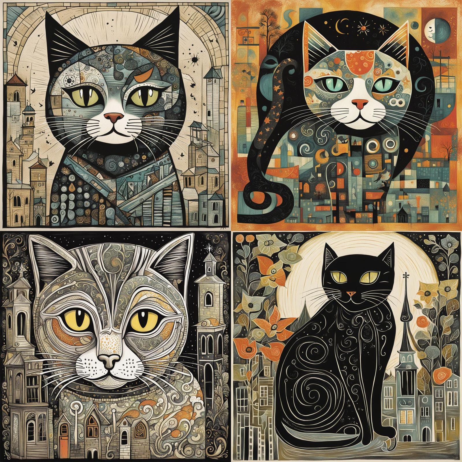 Whimsical Feline Scene in Vibrant Colors