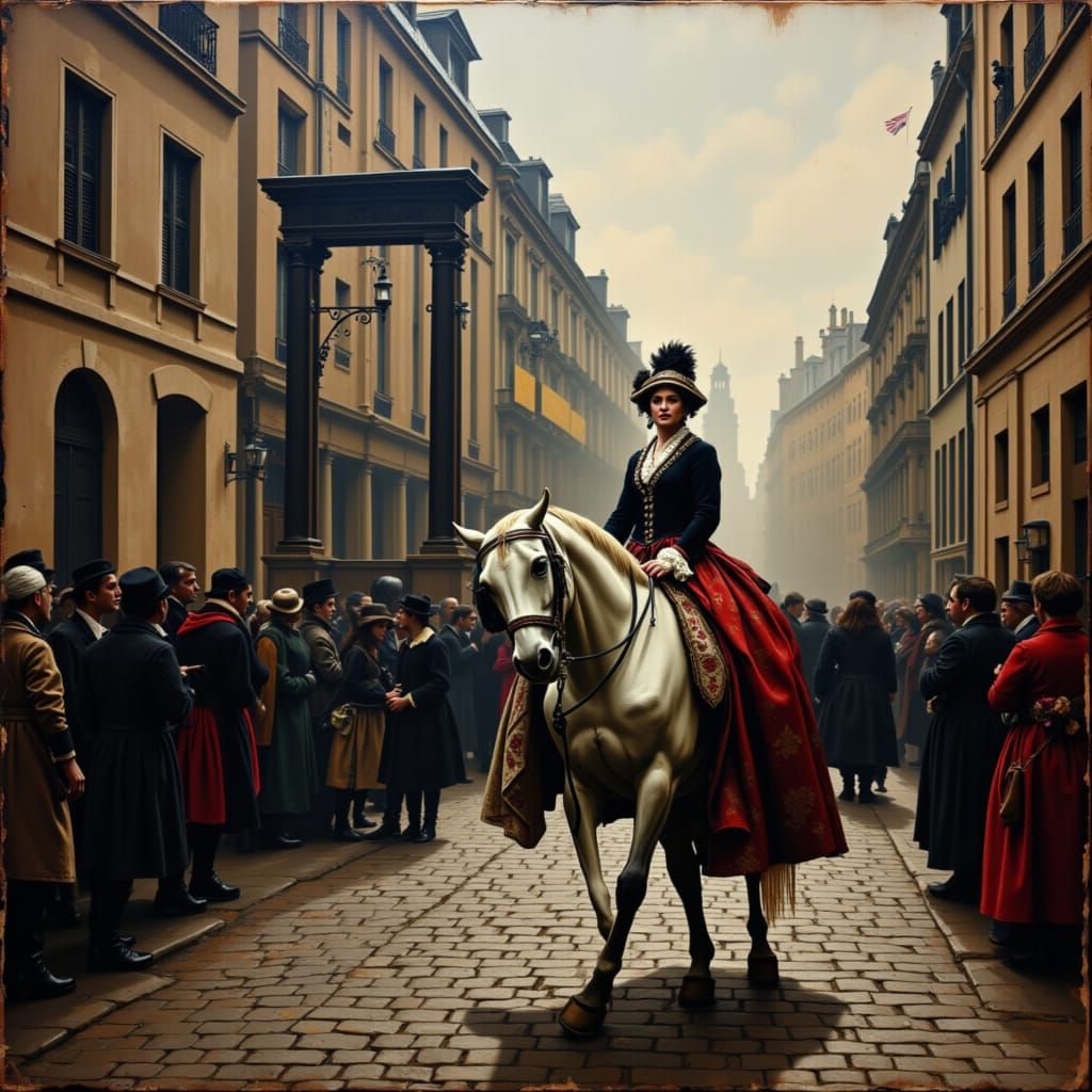 1700s Parisian Square Procession in Dramatic Oil Painting St...