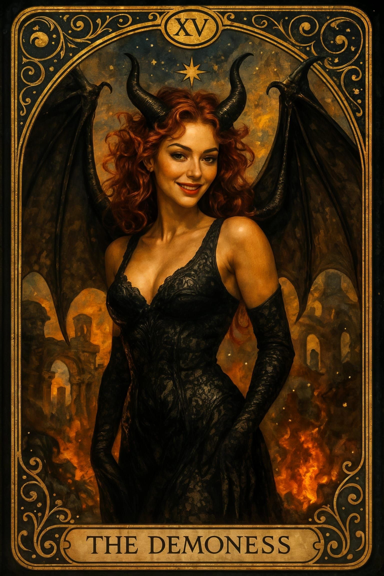Celestial Tarot Card: Stylish Demoness in Fantasy Art
