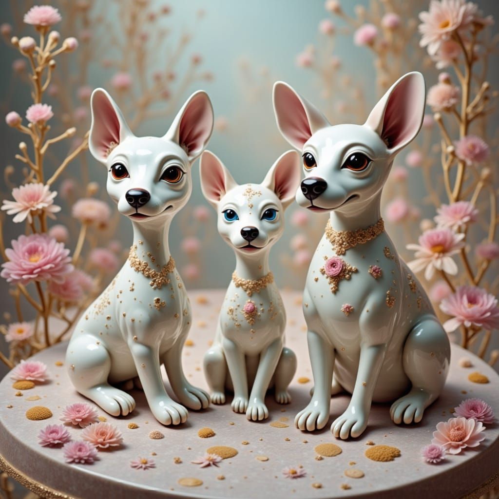 Dogs Made of Porcelain in a Surreal Magical Garden