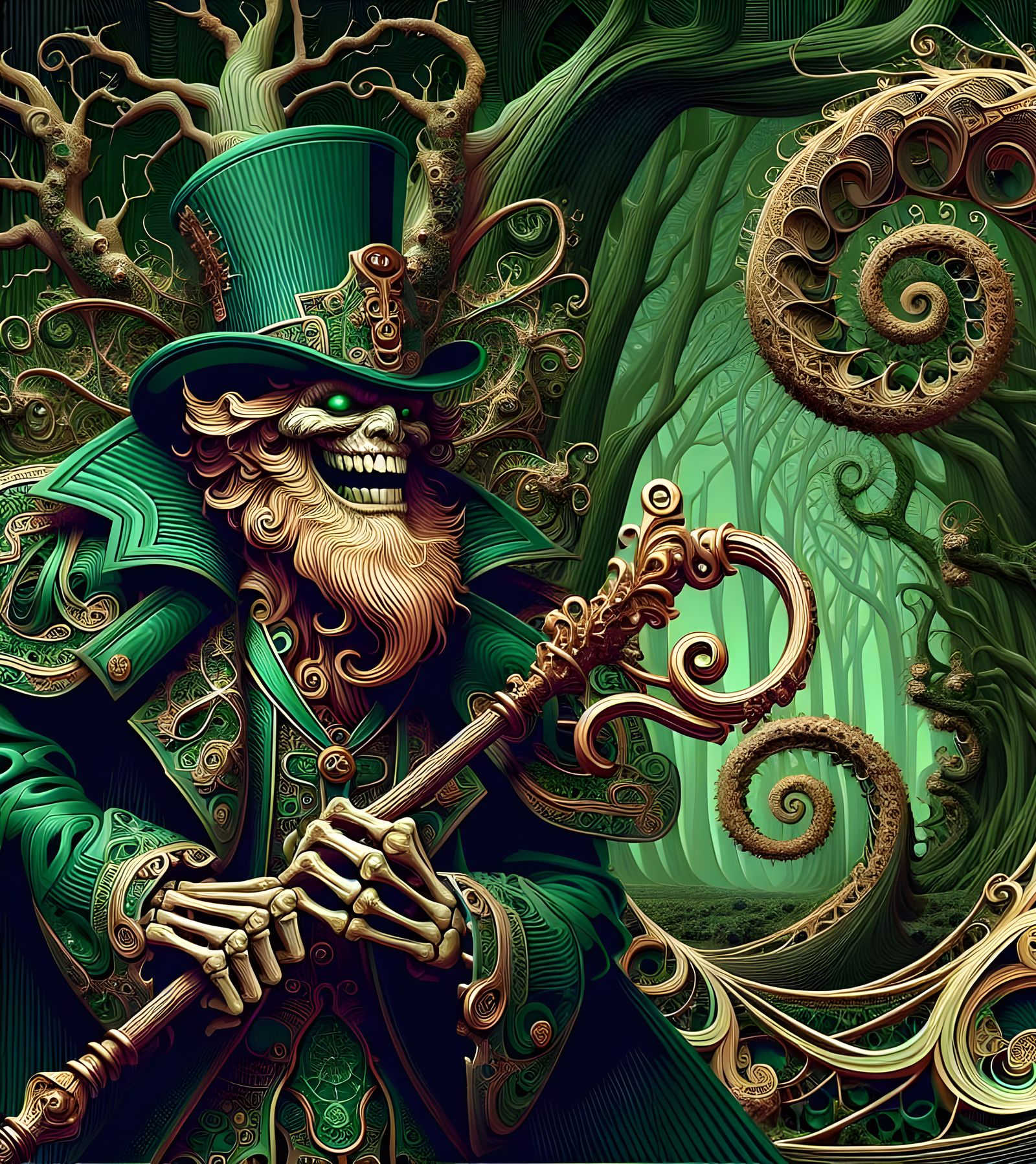 Mystical Leprechaun in Vintage Horror Style