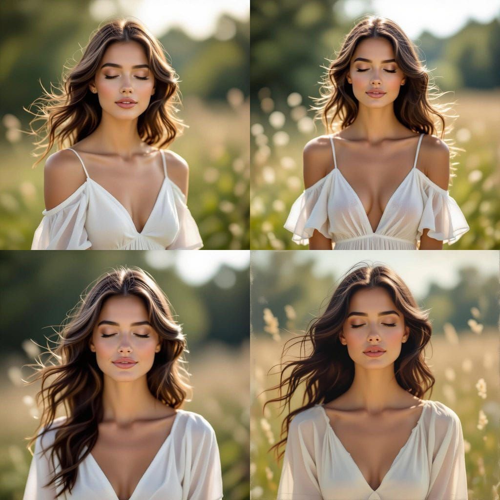 Monochromatic Portrait of Serene Woman with Flowing Hair