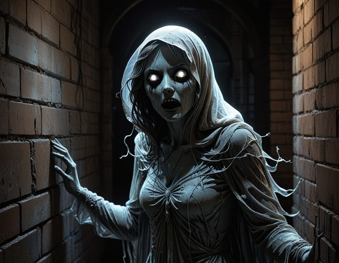 Frightened Female Phantasm in Dark Alley Comic Art