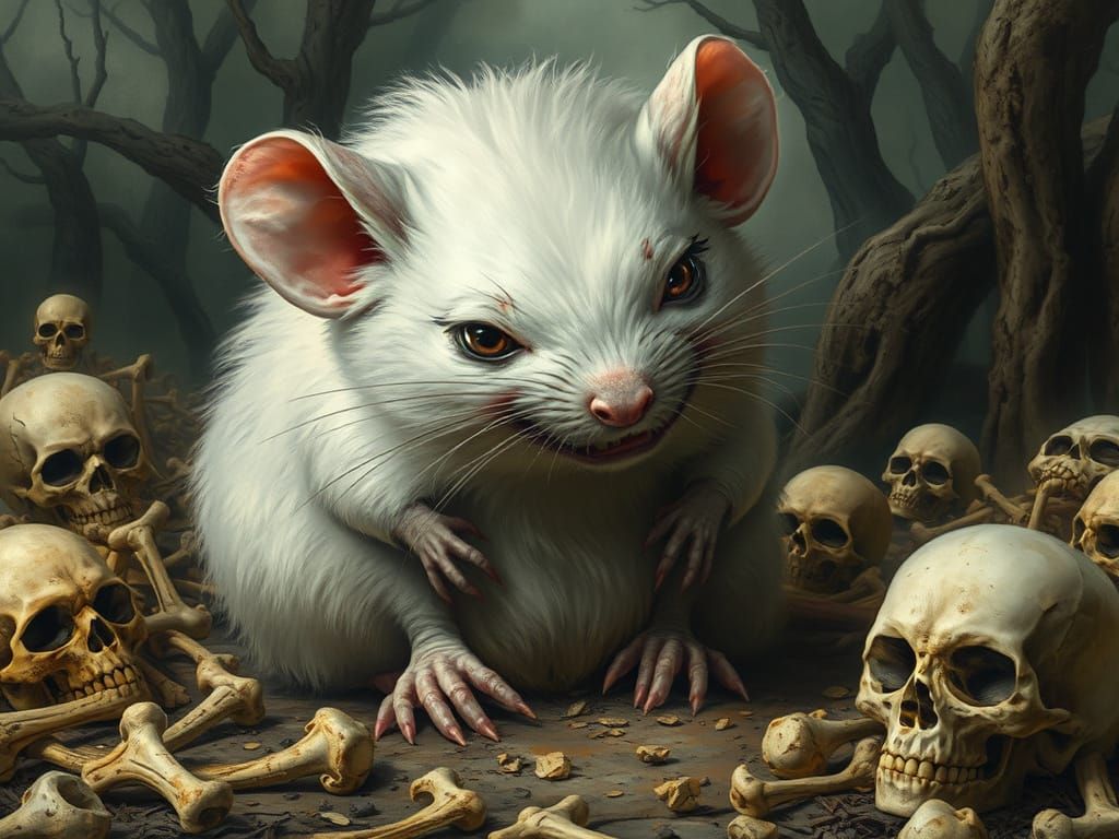 Mysterious Fluffy Rat Amidst Haunting Clearing