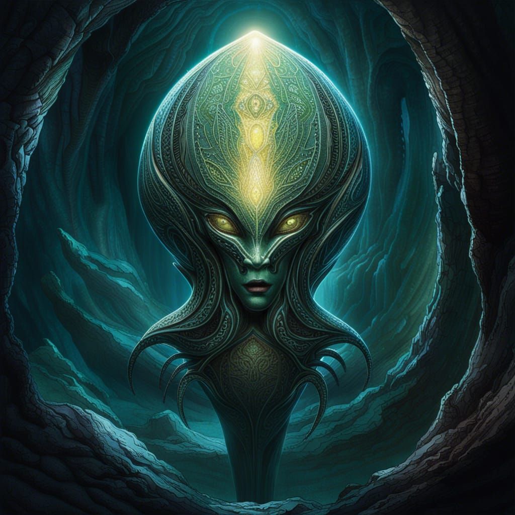 Alien Artifact in a Moist Cave Revealed in Cyberpunk Aesthet...