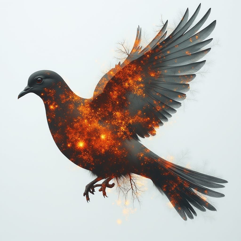 Double exposure surrealism, the silhouette of dove filled wi...