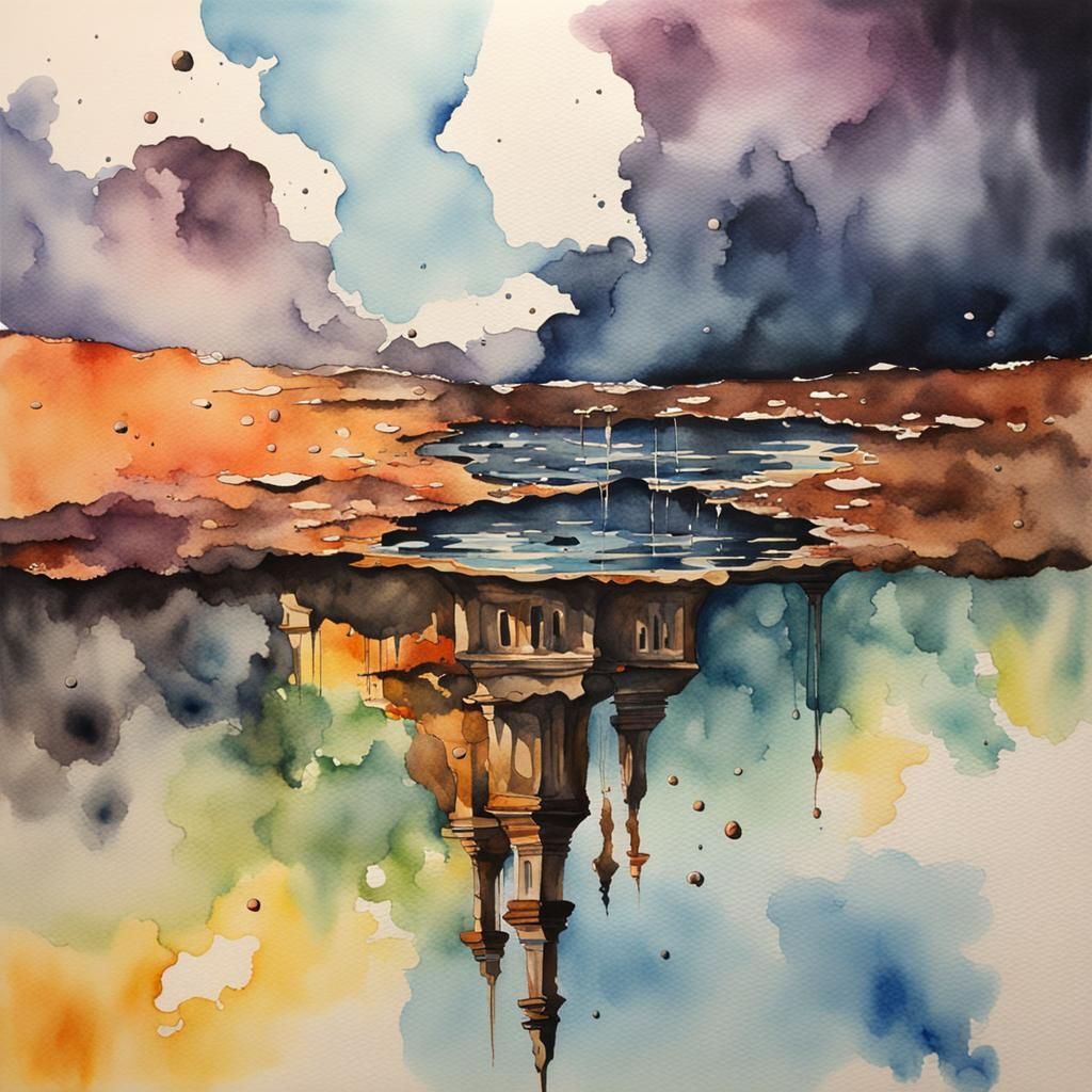 Abstract Watercolor of Upside Down World in Vibrant Colors