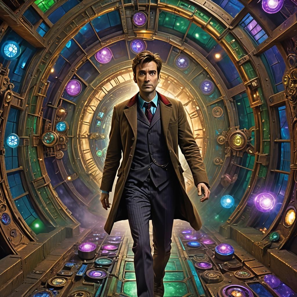 Epic Time Lord Hero in Vibrant Steam Punk Vortex