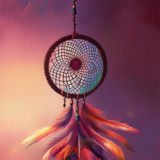 Indian Woman with Dreamcatcher in Pointillism Style