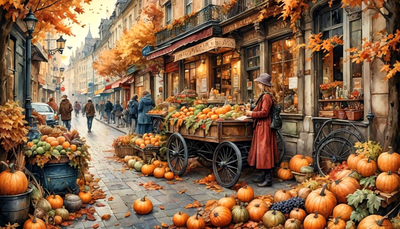 Epic Autumnal Watercolor Fantasy Scene