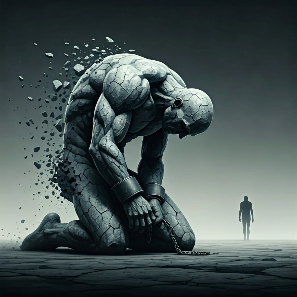 Shattered Monolith in Desolate Landscape