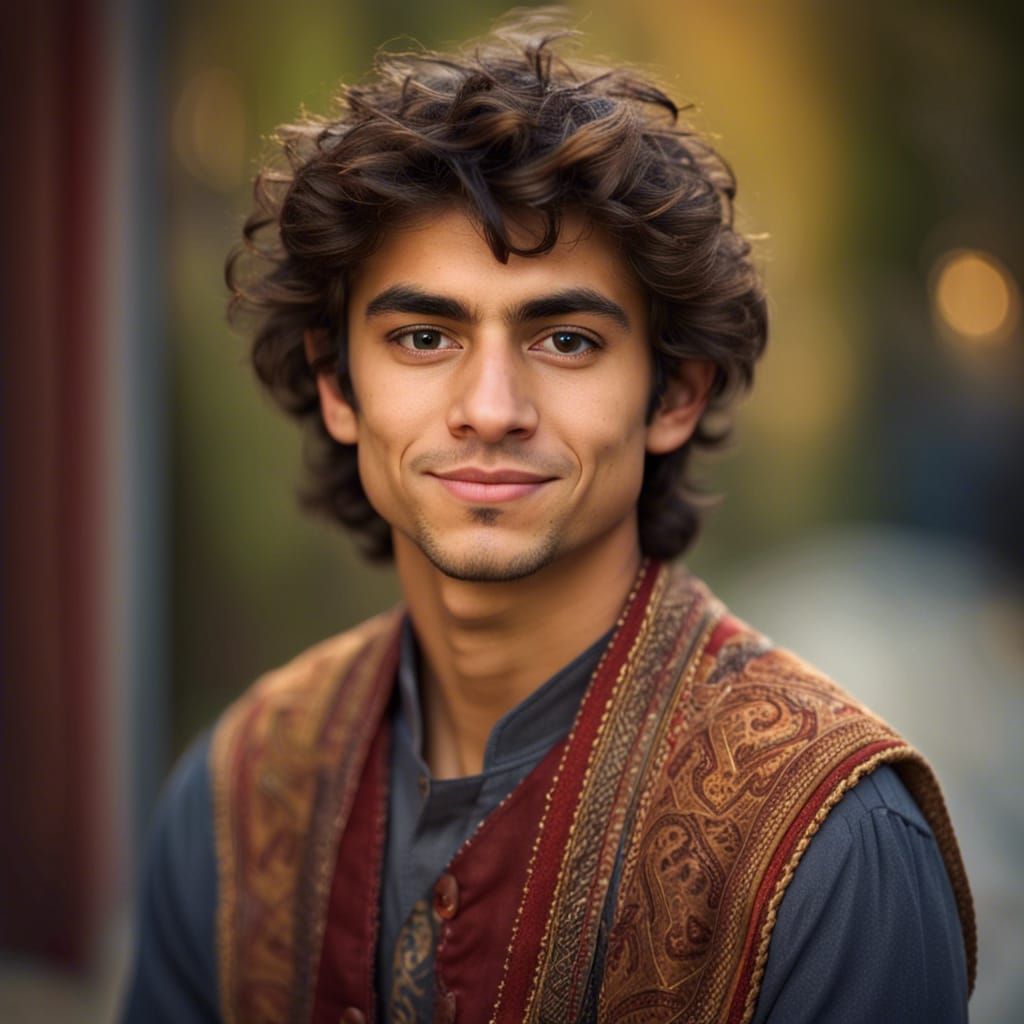 Serious Young Persian Man in Traditional Outfit