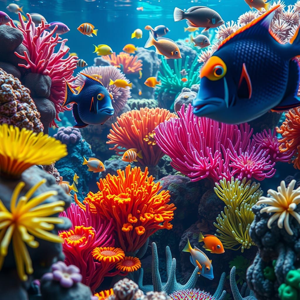 Vibrant Coral Reef in Playful Futuristic Style