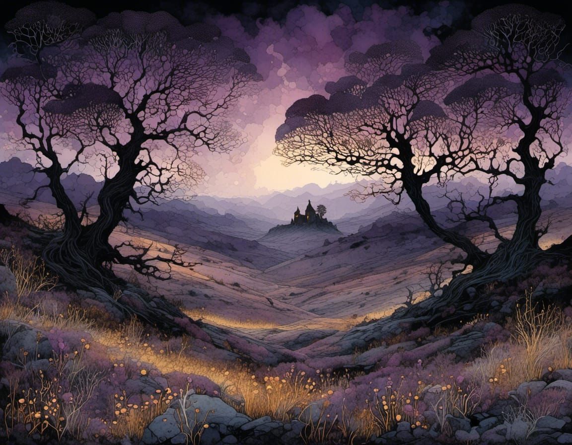 Misty Moor at Twilight, Graphic Novel Illustration