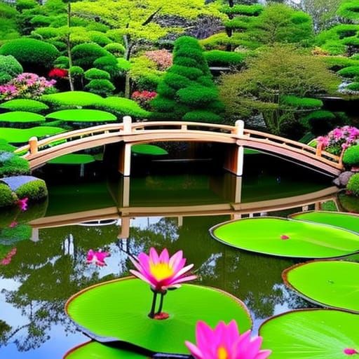 A realistic pond in a very colourful Japanese garden