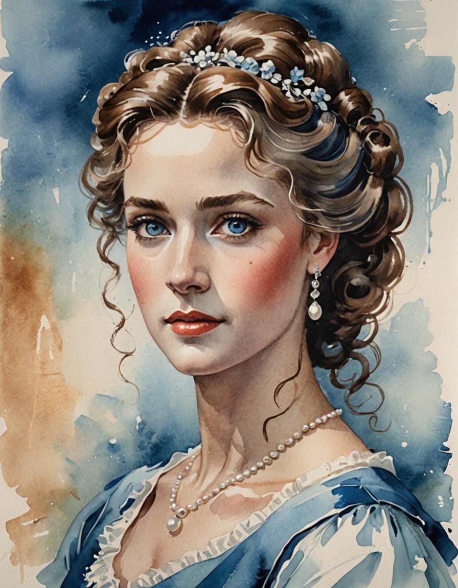 Victorian Woman's Portrait in Elegant Watercolor Style