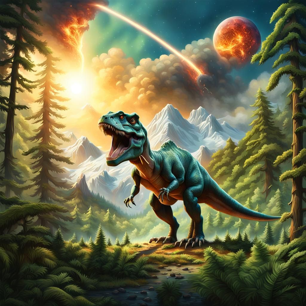 Hyperrealistic Concept Art Scene of Prehistoric T-Rex in Lus...