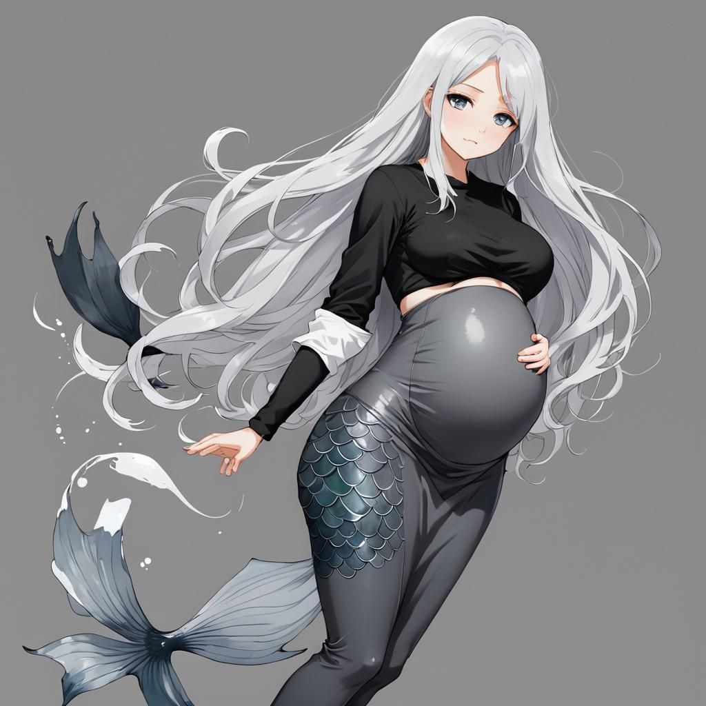 Intricate Pregnant Anime Mermaid in Anime Style