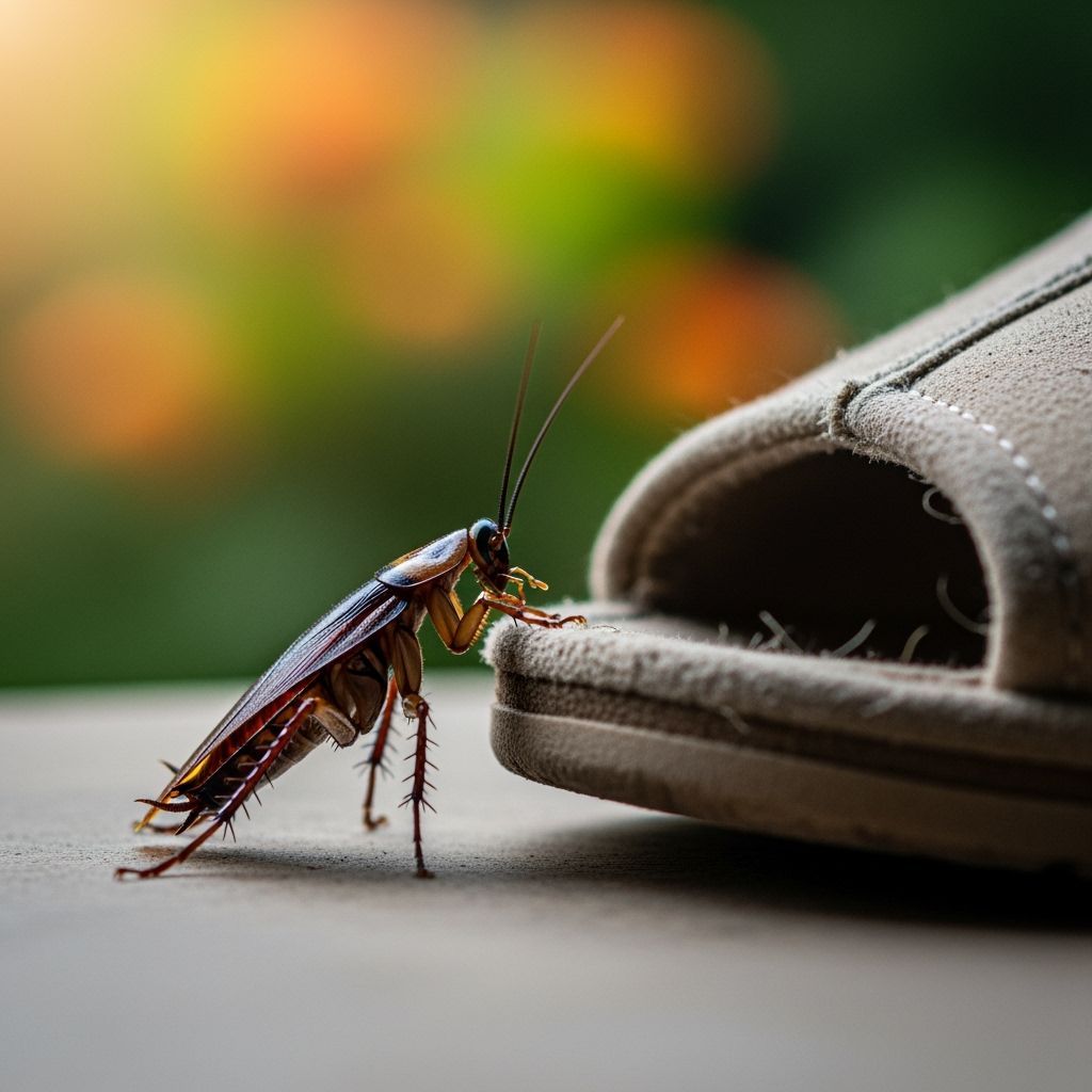 Cockroach Gazes at Slipper in Shallow Depth of Field