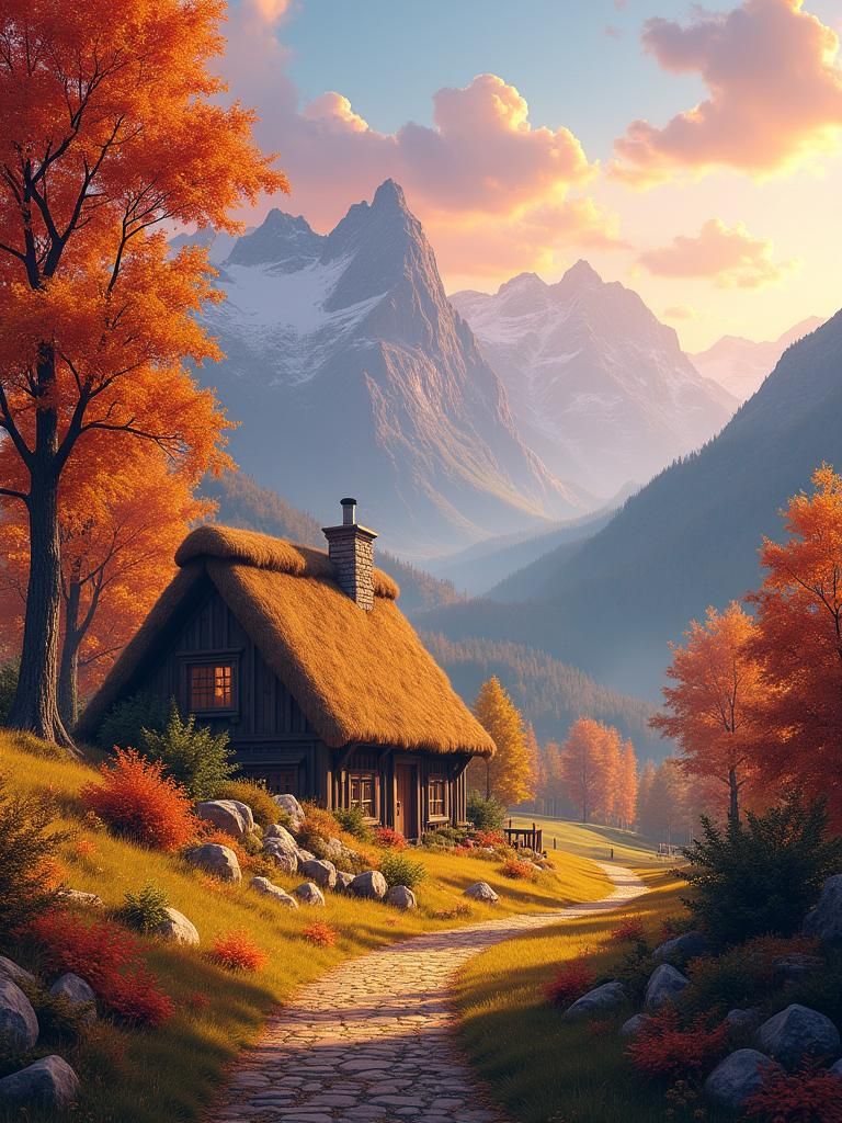 Enchanting Autumn Village in Fantasy Landscape Art