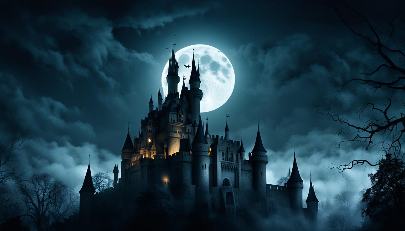 Dark and Haunting Halloween Castle at Golden Hour