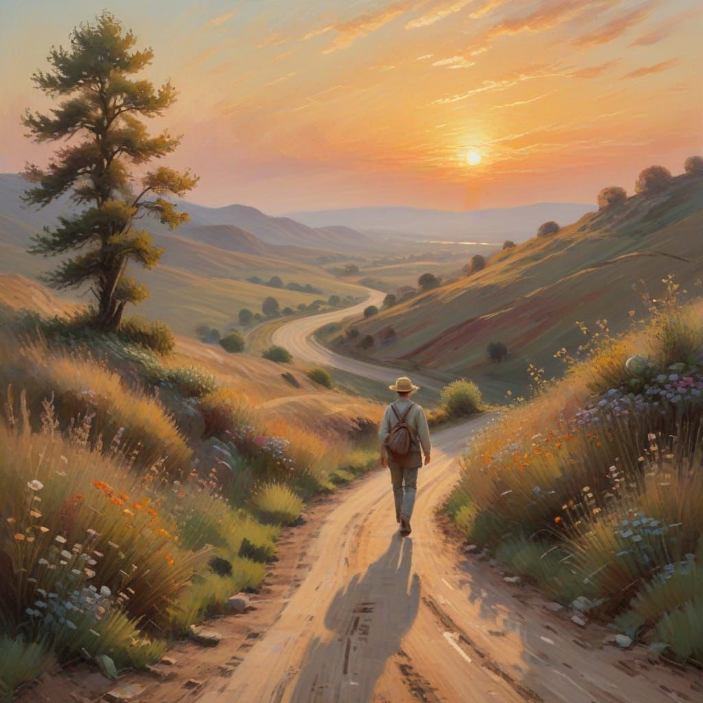 Sunset Wanderer in Impressionist Style