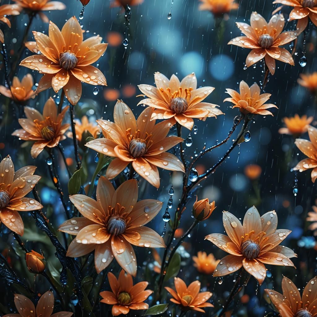 Vibrant Blooms in Whispers of Blue and Orange