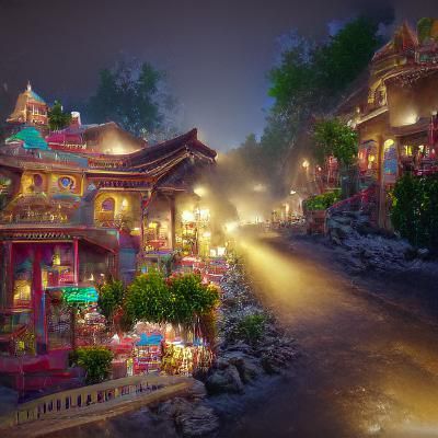 Surreal Nighttime Scene of北溪廟 in Volumetric Lighting