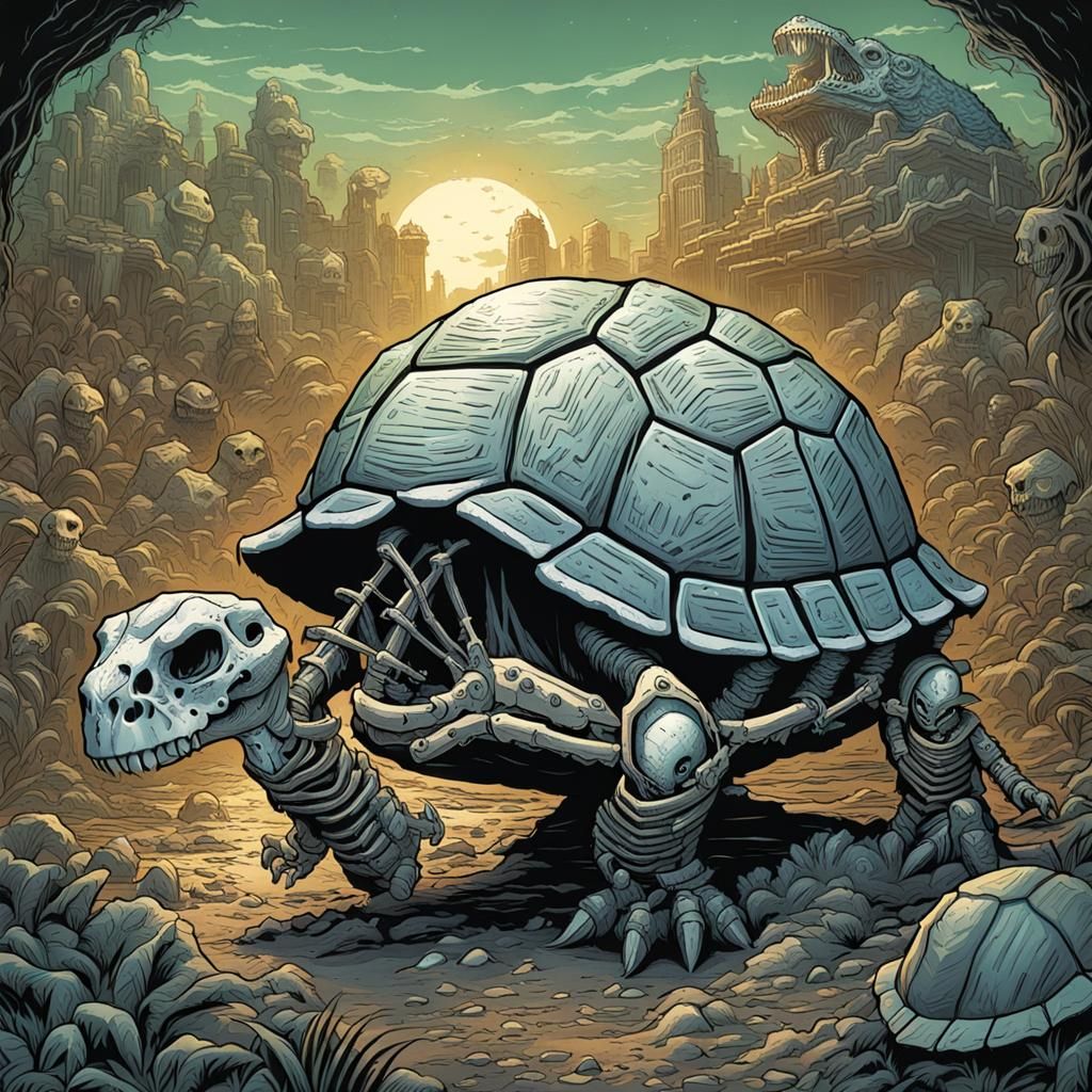 Prehistoric Chimeric Turtle in a Skeleton Dinosaur Art Style
