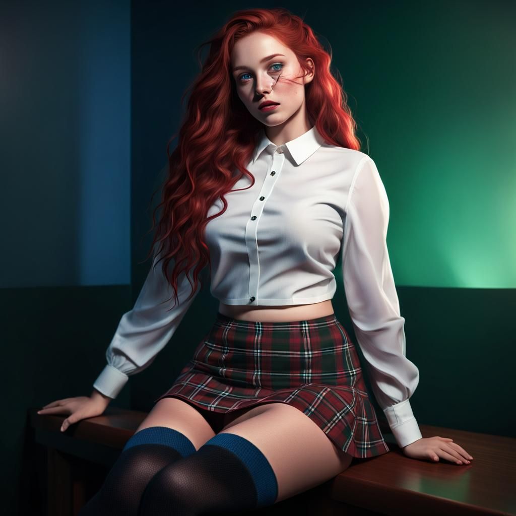 Curvy Hyperrealistic Woman Leans in a Dramatic 3D Environmen...