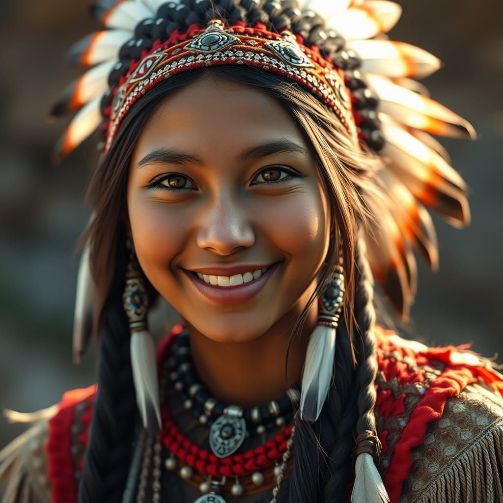Native American Woman in Traditional Sioux Attire