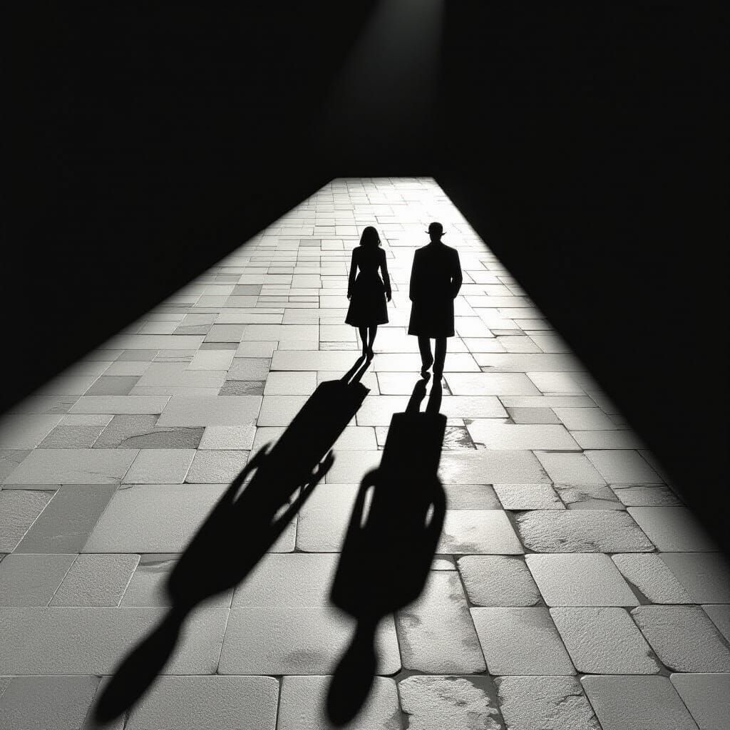 Lone Shadow on Stone Floor in Dramatic Light